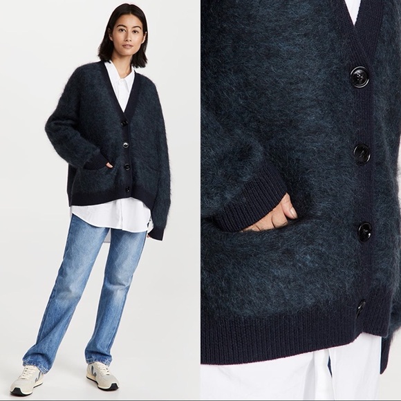 Acne Studios Sweaters - ACNE STUDIOS Brushed Mohair Blend Cardigan in black